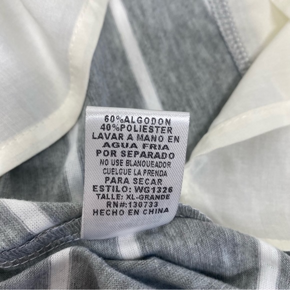 Umgee XL Gray Stripe w/Floral Embroidery Detail Cream Shear Hem Line Relaxed Fit - Picture 8 of 13